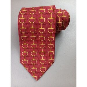 Brooks Makers Men's Necktie EQUESTRIAN Red Gold Old‎ Money 100% Silk Power Tie